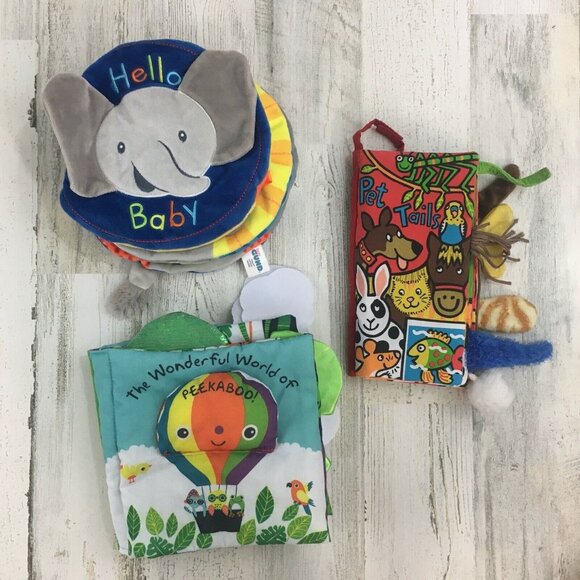 Soft Cloth Baby Book Lot of 3 Jellycat Gund Melissa & Doug Pet Tails Elephant - Picture 1 of 11